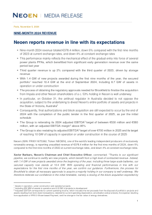 Neoen 报告收入符合预期